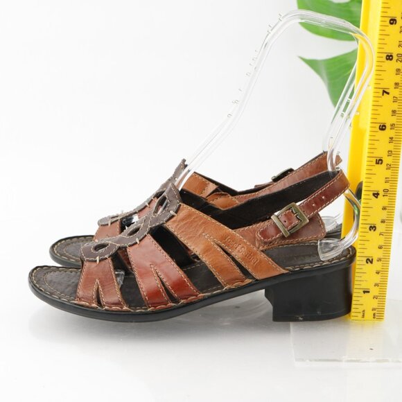 Josef Siebel Womens Sandal Size 38 7 Tan Brown Leather Heel Strappy Slingback - Picture 5 of 13